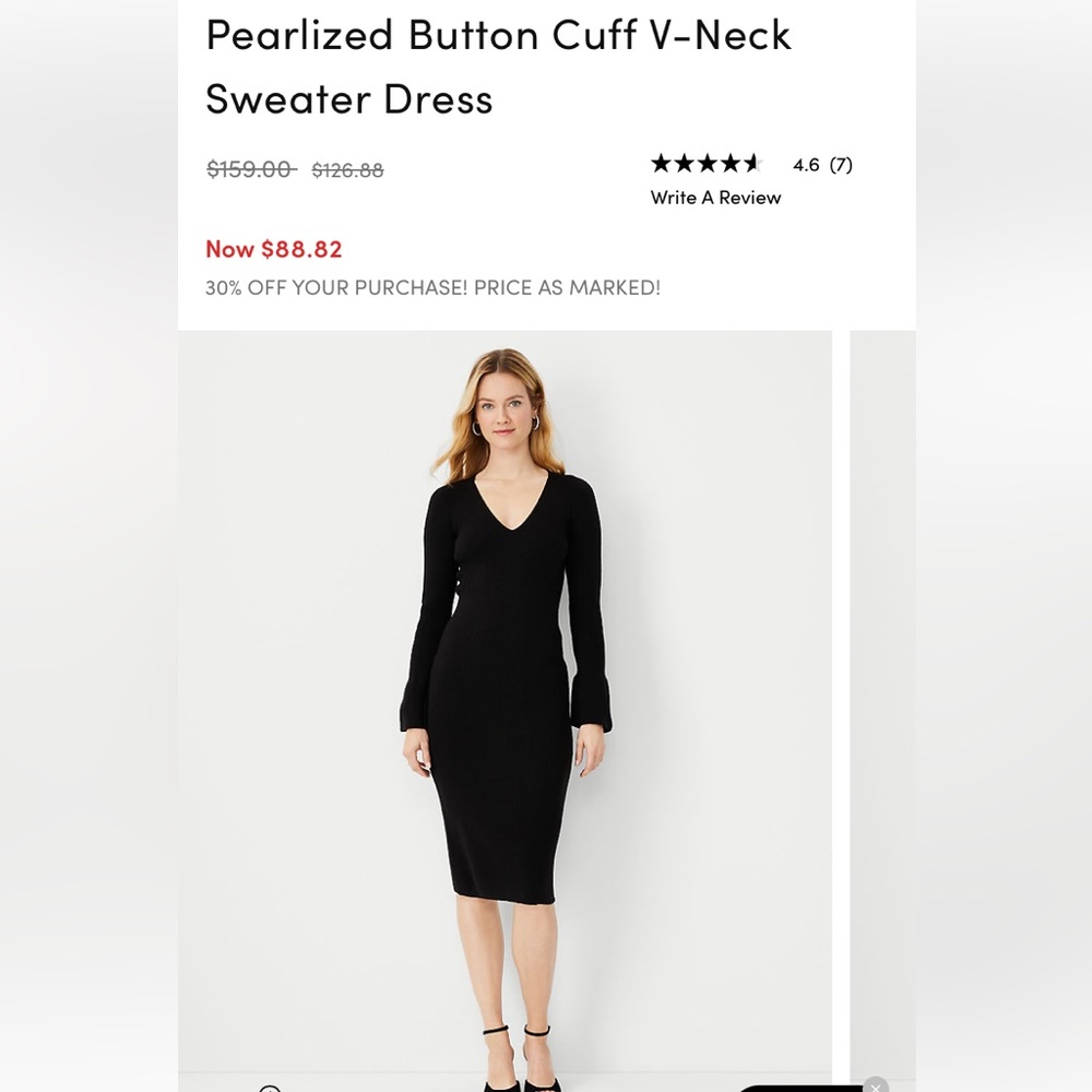 NEW Ann Taylor Petite Pearlized Button Cuff V-Neck Sweater Dress- Petite Small🖤